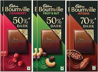 Bournville Dark Chocolate Bars Combo (2 x Cranberry78 gm, 2 x Fruit & Nut 75 gm, 2 x 70% Dark Chocolate Bar 75 gm)