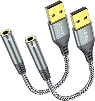 JXMOX USB to 3.5mm Audio Adapter (2-Pack) - USB-A to 3.5mm TRRS 4-Pole Female External Stereo Sound Card for Headphones, Mac, PS4, PS5, PC, Laptops, Desktops