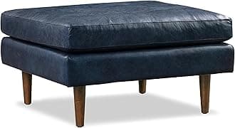 POLY & BARK Napa Ottoman in Full-Grain Semi-Aniline Italian Tanned Leather in Midnight Blue