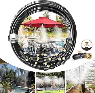 LANDGARDEN Misting Cooling System, Pre-Assembled Misting Kit,75FT (27M) Misting Line + 27 Brass Mist Nozzles + a Brass Adapter(3/4") Outdoor Mister for Patio Garden Greenhouse Trampoline Sprinkle