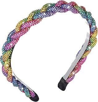 Rhinestone Headbands Sparkle Crystal Rainbow Stripes Twist Hairband Holiday Party Hair Accessories for Women Girls Sister