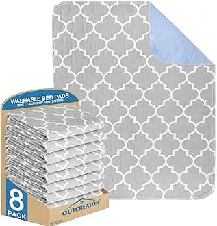 OUTCREATOR® Bed Pads for Incontinence Mattress Protector, 8 Pack Anti-Slip Waterproof Pads (18" x 24") for Toddlers Kids Adults Pets Pee Pads and Machine Washable Absorbency and Leak Proof Edge（Gray）