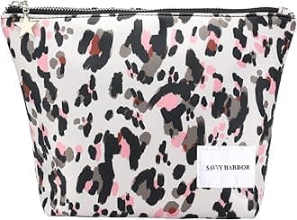 Savvy Harbor Makeup Bag Zipper Pouch Travel Cosmetic Organizer, Elegant Roomy Cosmetic Bag for Women, Women Makeup Organizer and Travel Toiletry Bag for Gift (White Printed)