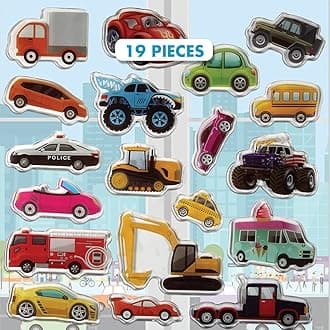 Cars Trucks & Construction Gel Window Clings for Kids - Window Stickers for Toddlers, Monster Truck Gel Clings, Window Decals Kids Jelly Reusable Sticker - Car Plane Airplane Activities (Jesplay USA)