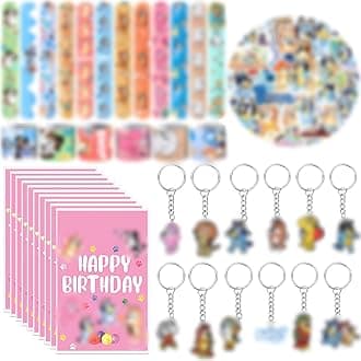 Pianocean 84PCS Kids Party Bag Fillers with Slap Bands, Keychain, Cartoon Stickers, Party Bags, Blue Dog Birthday Party Gifts for Boys Girls Kids