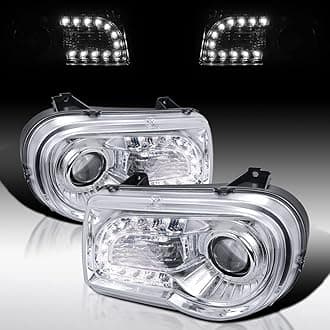 Autozensation Compatible with 2005-2010 Chrysler 300C/300C AWD/HEMI/SRT-8, Left + Right Pair Headlamps Assembly, LED Chrome Projector Headlights