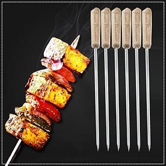 4mm Square & Strong Tandoor Metal Sticks 14.5 inches || Coated Barbecue Skewers || Metal Sticks for Grill || BBQ Seekh with Wooden Handle || (Pack of 6)