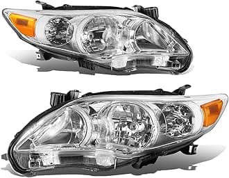 Auto Dynasty Headlight Assembly Compatible with 2011 2012 2013 Toyota Corolla Sedan, Headlamps Replacement with Signal Lights, Driver and Passenger Side, Chrome Housing Amber Corner