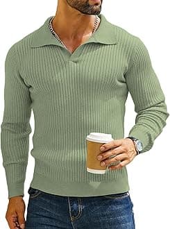 DENIMHOLIC Men's Cotton Full Sleeve Collar Polo Sweater for Men, Rib Knitted Sweaters for Men Winter Sweater for Man