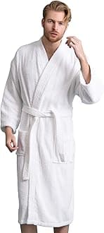 Men's Turkish Terry Kimono Style Bathrobe - 100% Turkish Cotton Robe for Men - Comfortable & Absorbent - Soft & Cozy Wear