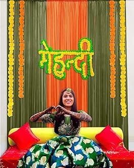 Special You Mehendi decoration items for home, Green & Orange background cloth for decoration, Haldi Mehndi decoration items for marriage, Wedding decorations item - 11 Pcs