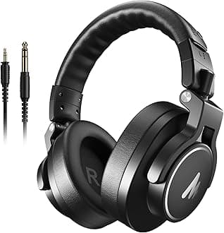 Studio Monitor Mixing DJ Headphones, 50mm Driver Professional Over Ear Wired Headset with 3.5mm to 6.35mm Jack for Guitar AMP, Piano, Music Production, Keyboard, Recording, Podcast, MH700 Black