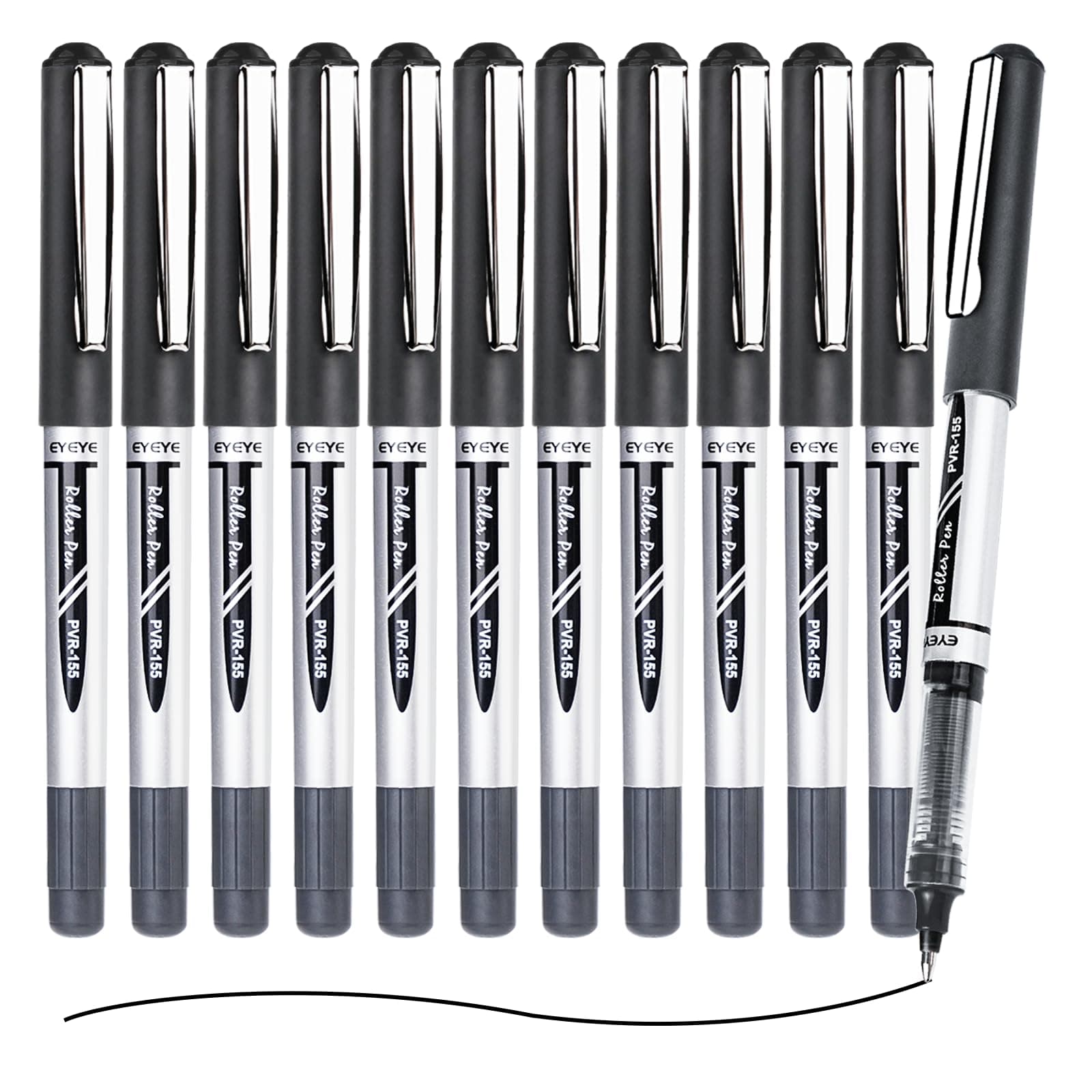 Black Rollerball Pens 12 Pack, 0.7mm Medium Point Roller Ball Pen Quick Dry, Liquid Ink Pens Fine Point Smooth Writing Pen for Journaling, Note Taking, Office, School Supplies