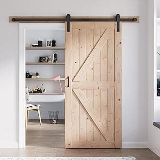 FREDBECK 36in x 80in Wood Barn Door with 6.6FT Barn Door Hardware Kit Included K Shape Solid Spruce Panel Need to Assembly