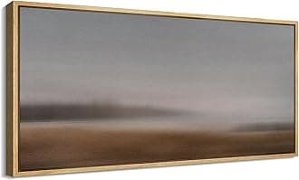 SIGNFORD Extra Large Framed Canvas Print Wall Art Minimalist Foggy Landscape Neutral Horizon Illustrations Modern Art Calm Warm for Living Room, Bedroom, Office - 60"x30"