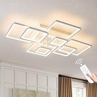 Modern Ceiling Light, 39.4'' Dimmable LED White Flush Mount Ceiling Lights with Remote Acrylic Round Ceiling Lamp Fixture for Low Ceiling Bedroom Living Room Dining Room, 100W