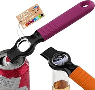 2 in 1 Magnetic Soda Can Tab Opener and Beer Bottle Opener Stick to Fridge, 6.9" Bottle Opener for Long Nails, Arthritis, Seniors and Bartender, Good Grip Silicone Handle - 1*Rosy1*Orange
