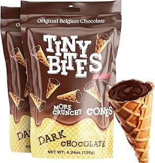 BeeMax Tiny Bites Waffle Mini Cones with Original Belgian Dark Chocolate - 4.24oz Bag (Pack of 2) - Blend of Crispy Waffle Cones & Belgian Chocolate - Bite-Size Snack for Dessert or Ice Cream Toppings