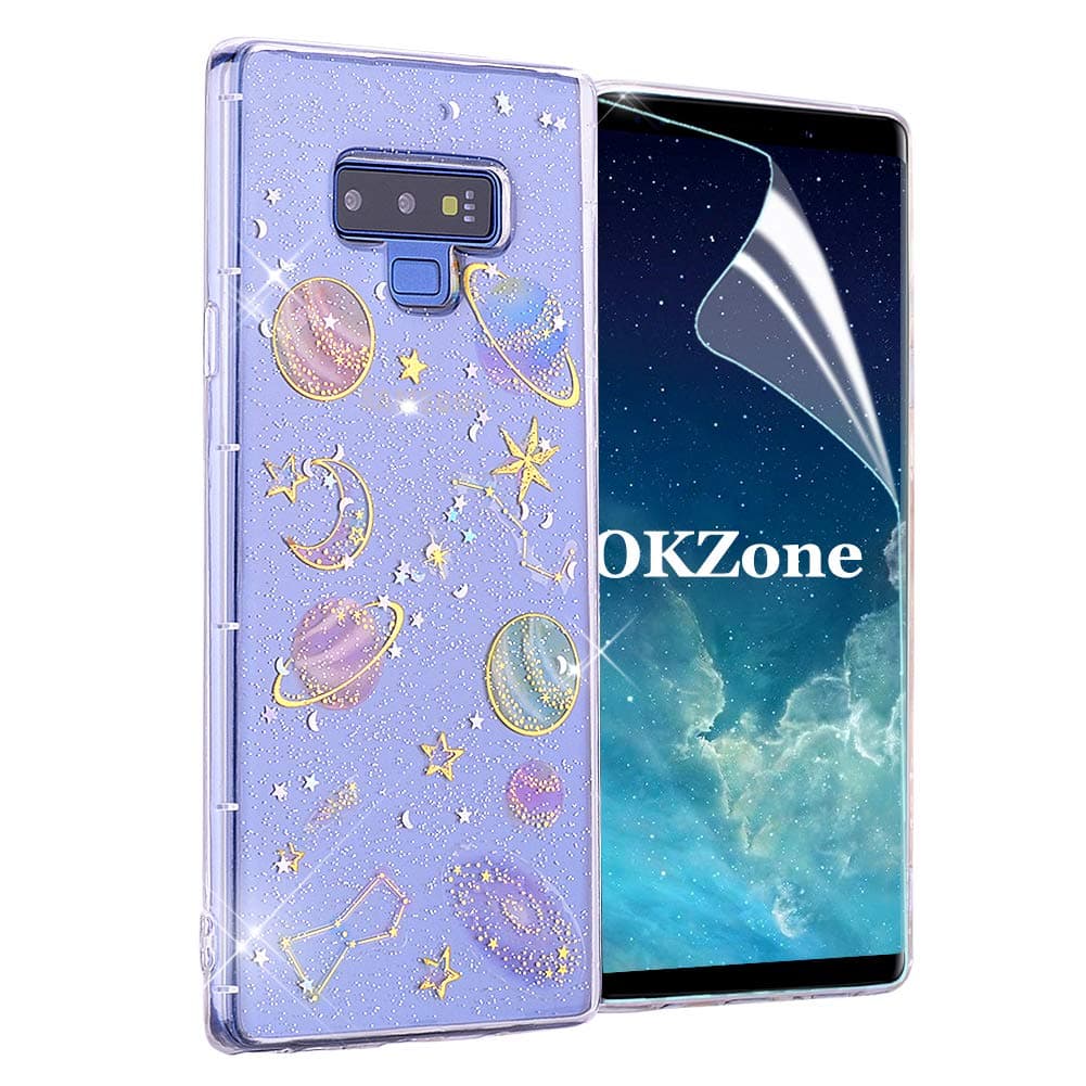 OKZone Compatible Galaxy Note 9 Case,[Star Sky Series] Bling Glitter Sparkle Star Design TPU Skin Cover Anti-scratch Protective Shining Fashion Style Case for Samsung Galaxy Note 9 (Transparent)