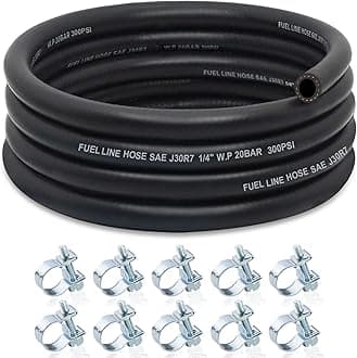 1/4 Fuel Line, NBR Rubber Fuel Hose Nylon Braided with Hose Clamps, 1/4 Inch Fuel Line Hose for Automotive Vehicles(10FT)