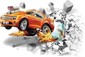 Large Blue Sky 3D Self-Adhesive Removable Break Through The Wall Vinyl Wall Sticker/Mural Art Decals Decorator (Car Decals(2 Sheets of 28" w X 10" h/70x25cm))