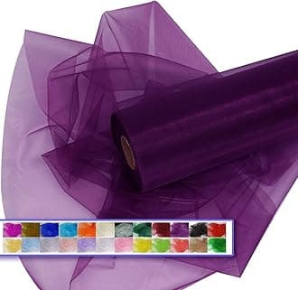 Purple Organza Tulle Fabric Rolls, Crystal Organza 12" by 50 Yards (150 ft) Sheer Nylon Silky Shiny Netting Spool Bolt for DIY Craft Table Runner Wedding Baby Shower Party Decor (Purple)