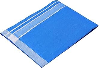 Cotton Single Layer Colored Dhoti – 1.8 Meters Traditional Indian Lungi/Sarong for Men with Resham Designer Border – Comfortable Ethnic Wear (Blue)