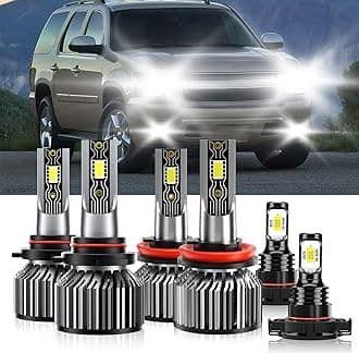 Compatible For Chevrolet Tahoe 2007-2015 9005 H11 High/Low Beam 5202 Fog Light Bulbs, 600% Brightness 6500K White with Cooling Fan, Plug and Play, IP68 Waterproof Pack of 6