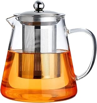 PARACITY Glass Teapot Stovetop with, Borosilicate Clear Tea Kettle with Removable 18/8 Stainless Steel Infuser, Teapot Blooming and Loose Leaf Tea Maker Tea Brewer for Camping, Travel (550ml)