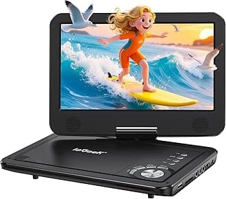 ieGeek Portable DVD Player 12.5", with 10.5" HD Swivel Screen, Car Travel DVD Players 5 Hrs Rechargeable Battery, No Region Restrict Video Player for Kids, Remote Control, Sync TV, USB&SD, Black