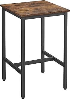 VASAGLE High Table, Square Bar Table, Steel Frame, 60 x 60 x 92 cm, Easy Assembly, for Kitchen, Living Room, Industrial Style, Rustic Brown and Black LBT25X