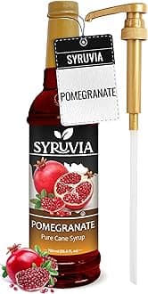 Syruvia Pomegranate Syrup, Flavored Syrup for Drinks, Cocktails, Lemonades, Iced Teas, and Desserts – 25.4 fl oz, With Pump