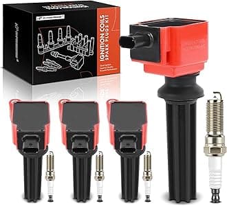 A-Premium Ignition Coil Pack and Iridium Spark Plugs Compatible with Ford Fusion 2.0L Turbo/Hybrid 2013-2018, Taurus 2.0L 2013-2017 & Lincoln MKC 2.0L/2.3L 2015-2019 - Red, Set of 4