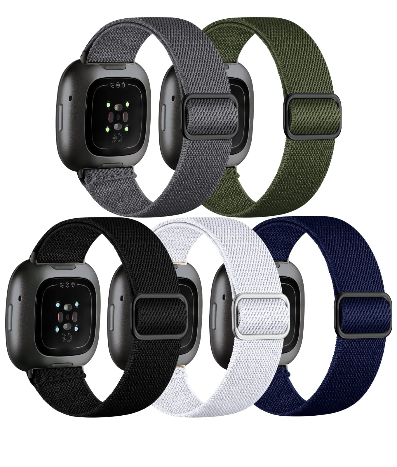 Adorve Compatible with Fitbit Versa 3 Bands/Fitbit Versa 4 Band/Fitbit Sense Bands for Men Women, Adjustable Stretchy Solo Loop Elastic Nylon Sport Strap for Smart Watch Replacement