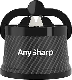 AnySharp Knife Sharpener, Hands-Free Safety, PowerGrip Suction, Safely Sharpens All Kitchen Knives, Ideal for Hardened Steel & Serrated, World's Best, Compact, One Size, Carbon Fibre Design