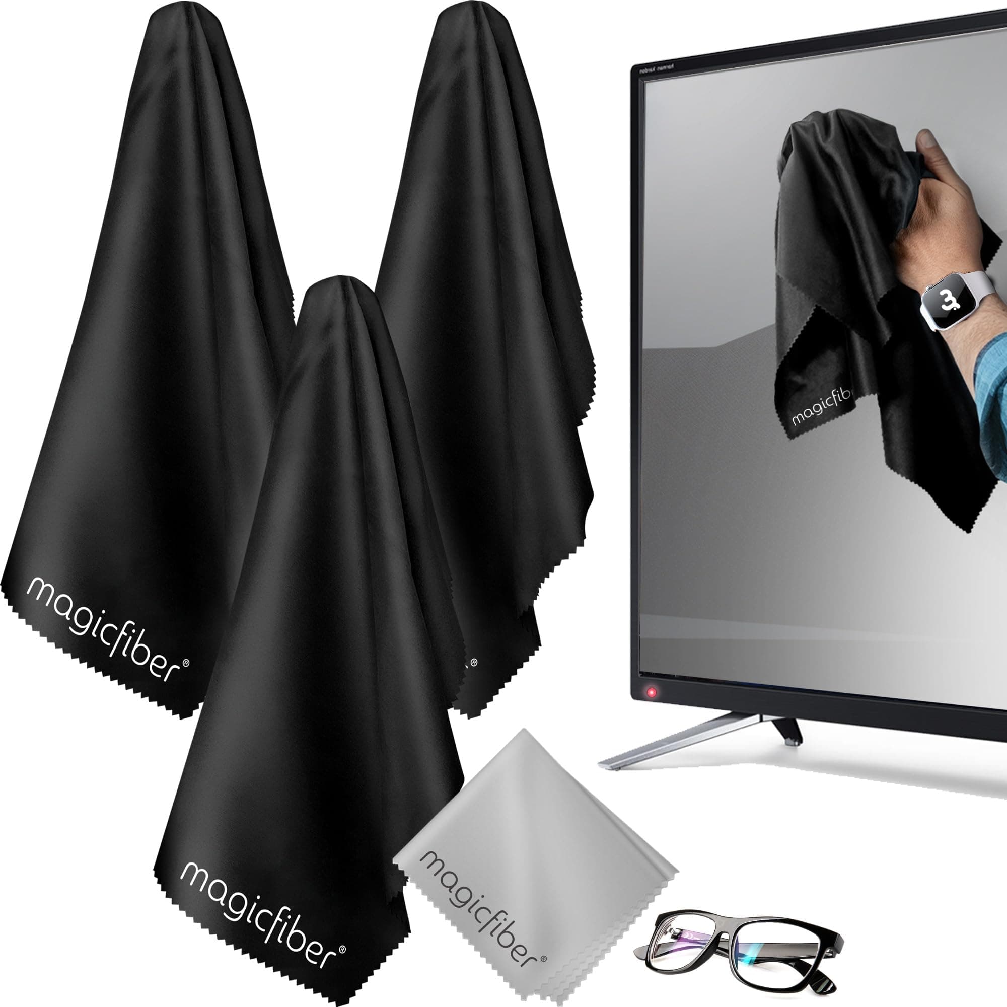 MagicFiber (4 Piece Combo) The BIG Extra Large Premium Microfiber Cleaning Cloths for Tablet and LCD TV Screens - 2 Size Set