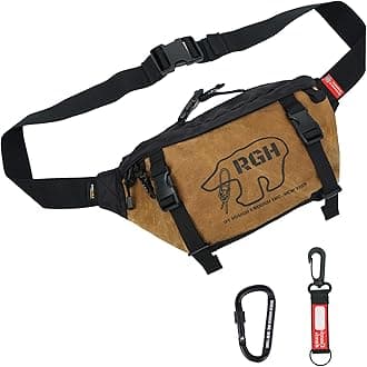 Rough Enough Tactical Fanny Pack for Men, Waxed Canvas, YKK Zipper, UTX Buckles, 4L Capacity, Carabiner and Adjustable Strap, for Outdoor Adventure, Hiking, Fishing, Travel and EDC, Brown Khaki