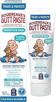 Boudreaux’s Butt Paste Zinc Oxide Diaper Rash Cream, Hypoallergenic for Sensitive Skin, 4 Oz Tube