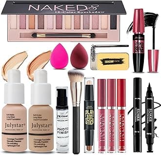 All in One Makeup Kit for Women Full Kit, 12 Colors Eyeshadow, Foundation & Primer, Lipsticks, Eyeliner, Mascara, Contour Stick, Brow Soap, Makeup Brush & Sponge, Make Up Gift Set for Women, Teens
