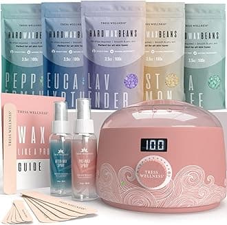 Tress Wellness Waxing Kit for Sensitive Skin – Safe for Face & Skin, Prep & Aftercare Spray, Easy to Use – At-Home Kit for Face, Bikini, Brazilian & Full Body - Digital Display, Dusty Pink Air