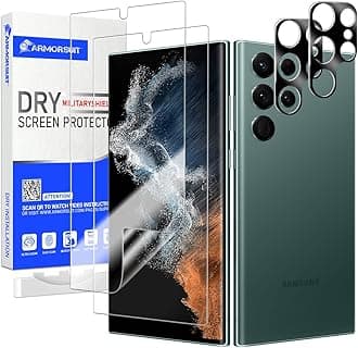 [2+2 Pack DRY-Militaryshield for Samsung Galaxy S22 Ultra Screen Protector (Not Glass) + Camera Lens Tempered Glass Protector, Support Fingerprint Sensor (Dry Installation)