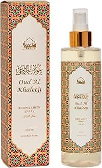 Dukhni Oud Al Khaleeji Attar Al Faraash | 250ml Non Alcoholic Spray | Arabic Natural Mist | Air Freshener, Room Mist, Fabric & Linen Spray | Perfect for Prayer mats, beds, sofas, curtains | Halal
