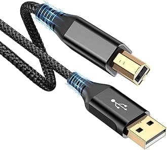 sweguard USB Printer Cable 6.6ft, Printer Cord USB 2.0 Type A Male to B Male Cable Scanner Cord High Speed Compatible with HP, Canon, Dell, Epson, Lexmark, Xerox, Samsung and More - Black