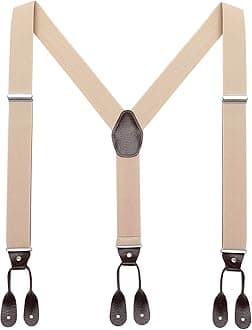 Mens Brown Button End Suspenders - Adjustable Elastic Y Shape Tuxedo Suspender