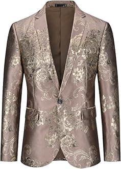 YOUTHUPMens Embroidery Blazer Slim Fit Flowery Suit Jacket Stylish Floral Tuxedo Jackets