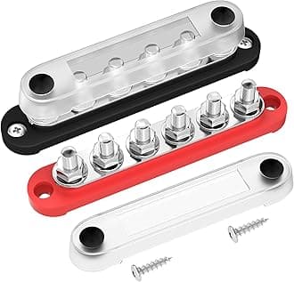 12V Bus Bar 6 x 5/16" (M8) Terminal Studs 12 Volt Power Distribution Block with Cover Battery Bus Bar 12V - 48V Positive & Negative for Automotive Car Boat Solar System
