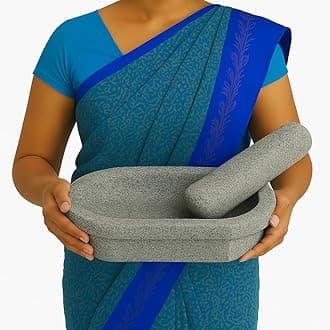 - Kalvam Unpolished Stone Mortar and Pestle Set,Spices, Okhli Masher, Khalbatta Stone, Home Decor, Musal, Well Design for Kitchen, Home, Herbs (12 inch) Big Size