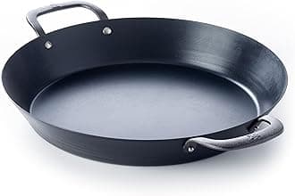 BK Black Steel Seasoned Carbon Steel Paella Pan, 15"