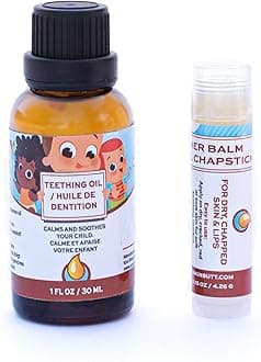 Baby Teething Oil and Weather Lip Balm Bundle for Sore Gum Relief and Chapped Lips | All Natural, Organic, Safe for Infants, Chemical-Free | 1 Oz Oil