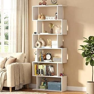 Lukzer 6-Layer S-Shape Ladder Bookshelf | Engineered Wood Open Display Rack | MR-002/White | Modern Bookcase for Living Room, Office & Study Room/Library | Home Storage Organizer (178x70x24 cm) DIY